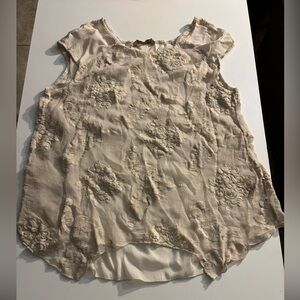 Soft Surroundings Cream Sleeveless Top Sheer Embroidered Details Fairy Cottage